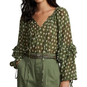 Polo Ralph Lauren Olive Patterned Blouse Size S